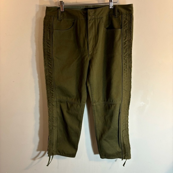 ISABEL MARANT Sz 42 Jessie Pants 100% Cotton Cropped Lace At Hem Olive Green - Picture 2 of 14